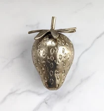 Gold Tone Strawberry Art Object Sculpture Figurine Paperweight Decor
