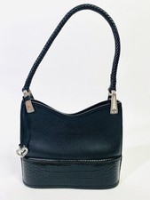 Brighton Black Croc Embossed Leather Hobo Satchel Shoulder Bag And Braided Strap