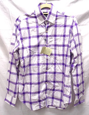 Men's TAILORBYRD Regular Cotton Button Down LS Dress Shirt WHITE  PURPLE Size M