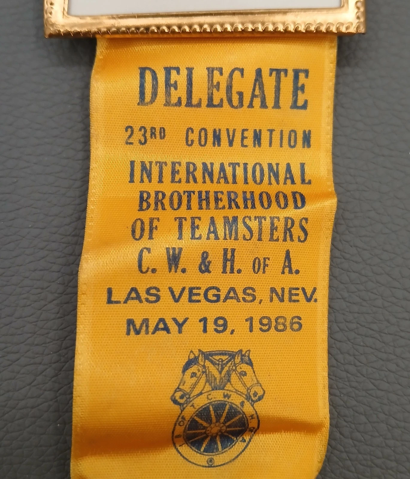 Teamsters Delegate Badge Keyring 6" Gold Yellow Ribbon 1986 Las Vegas Convention image 5