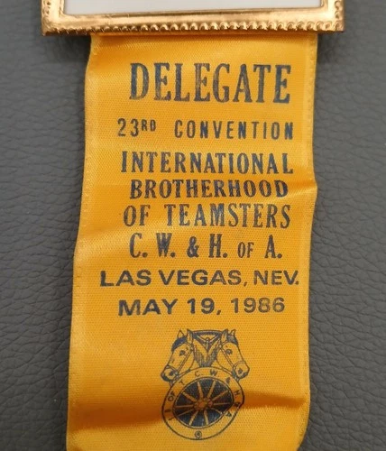 Teamsters Delegate Badge Keyring 6" Gold Yellow Ribbon 1986 Las Vegas Convention image 5