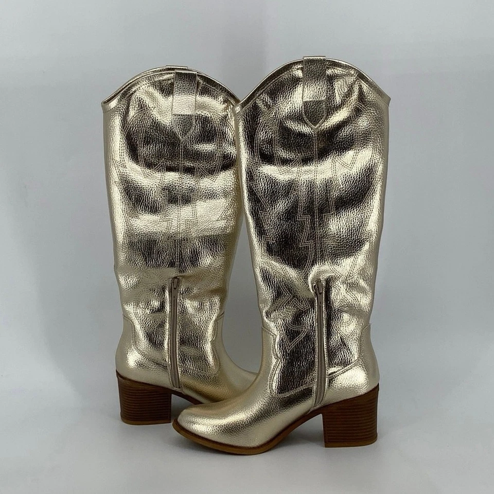 Грязное белье 9 золотой металлический ветра колена Western ботинки блок каблуки M33-7 - Изображение 4 из 4