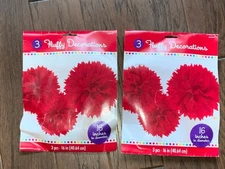 Paper Fluffy Hanging Decorations set of 6 (2 packages of 3 each)