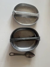 WWII 1945 US Army Aluminum Mess Kit Pan Lid Spoon Military Field Gear