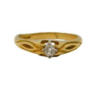 Solitärring 14 kt Gelbgold & 0,1 kt Diamant Vintage um 1970