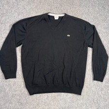 Lacoste Solid Black Lightweight Knit V-Neck Pullover Sweater Men's Size 8 3XL