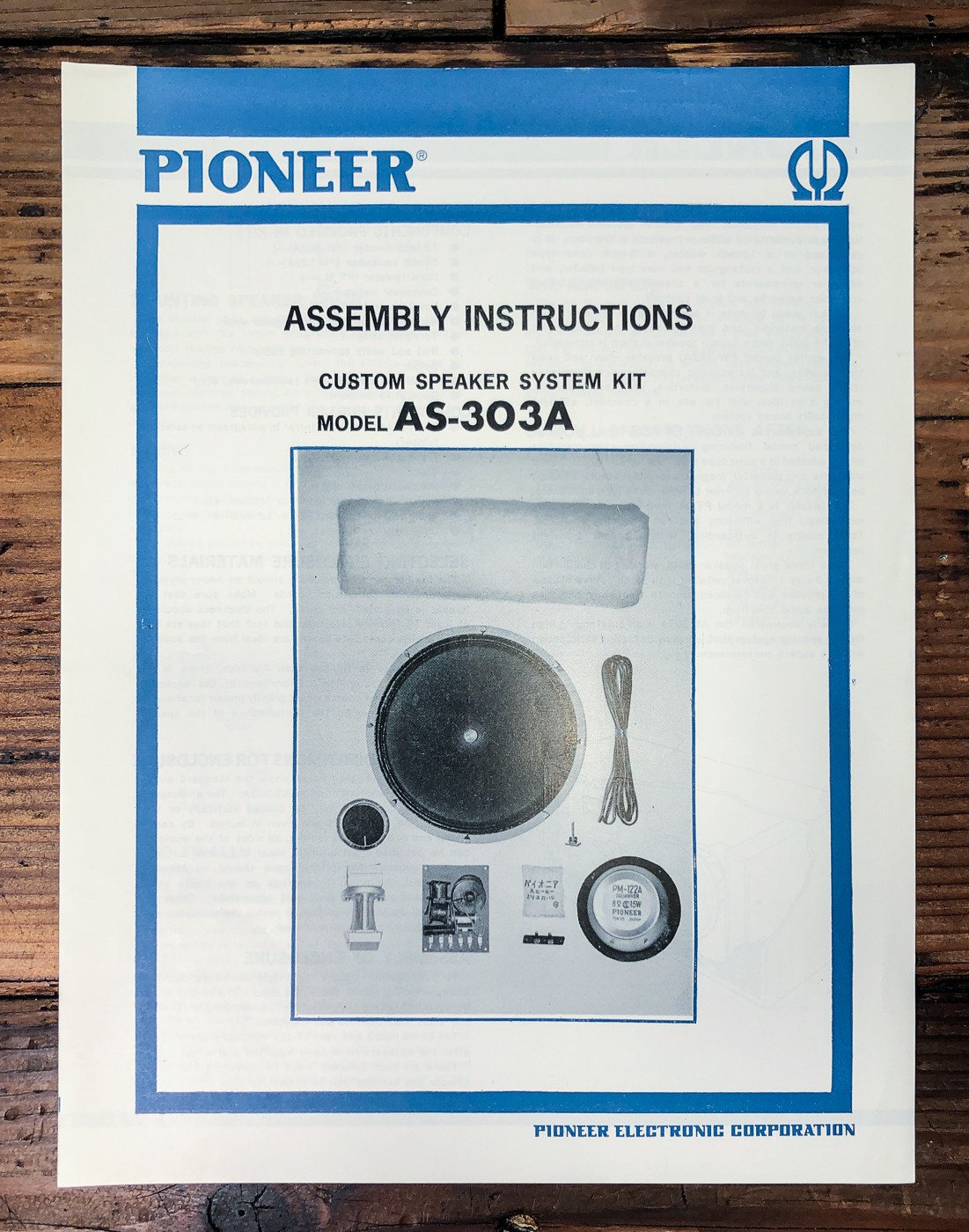 Pioneer AS-303A Speaker System Kit Assembly Owners / User Manual *Original*