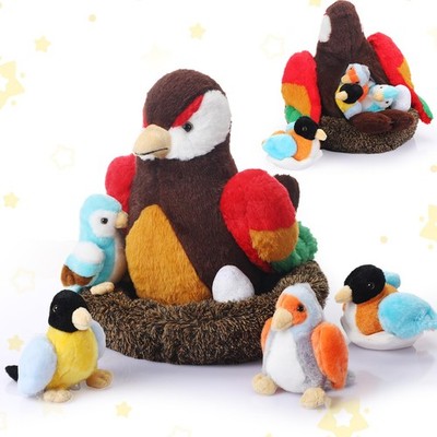 7 Pcs Birds Stuffed Animals with Babies Egg and Nest 9.8 Inch Mommy Bird Fore...