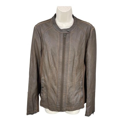 Sebby Collection Moto Jacket Women Biker Faux Leather Edgy Full Zip Lined Size L
