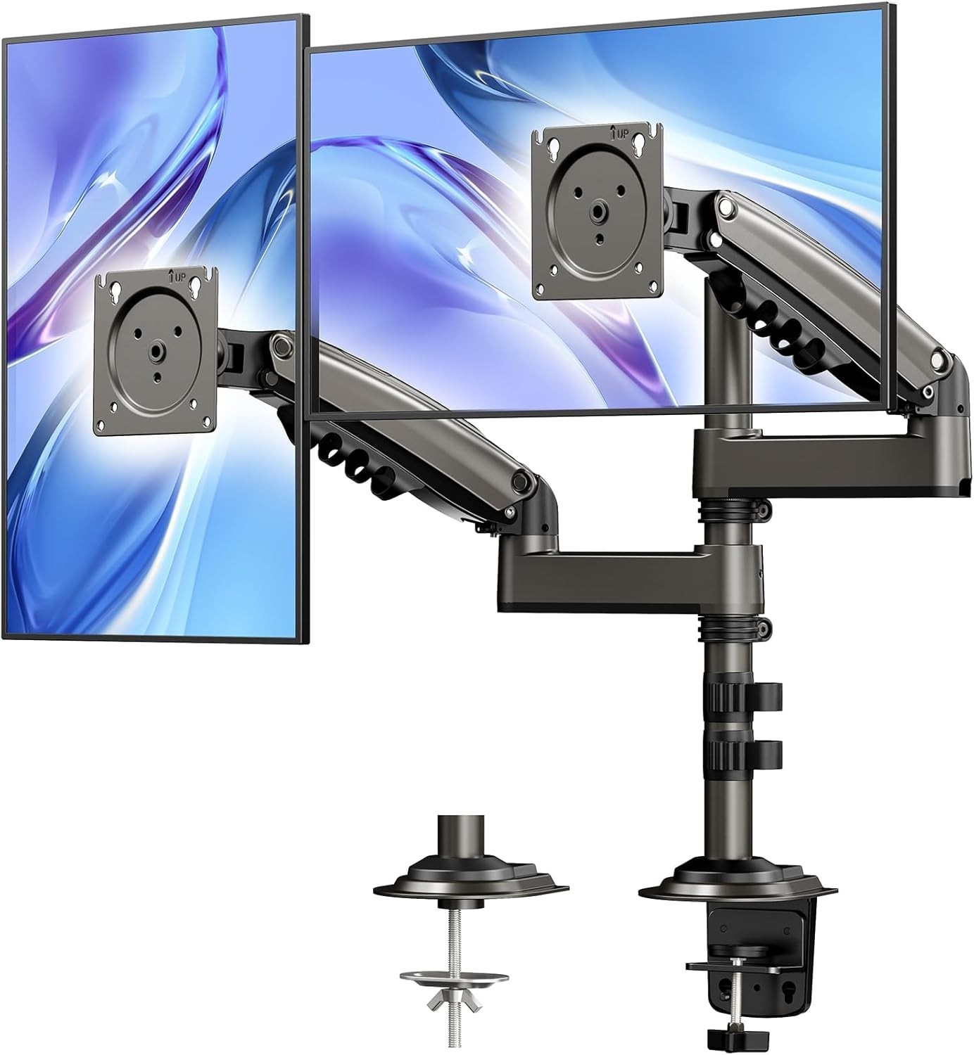 Huanuo 17-32" Ergonomic Adjustable Tilt/Swivel/Rotate Dual Monitor Mount Stand