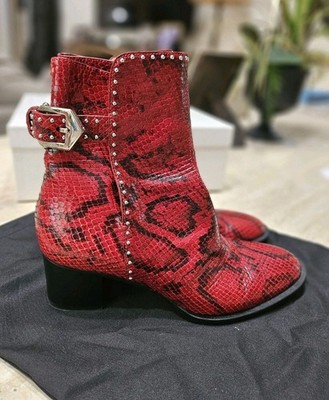 Givenchy Elegant Heel Ankle Boots Red Python w/Buckle, Size 38.5 (US 8) RARE
