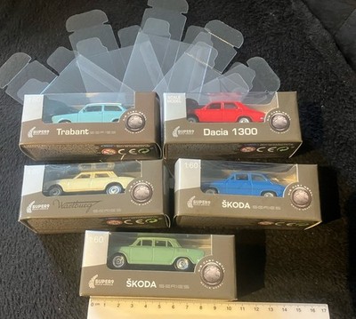 5er Geschenk Set 1:60 DDR Welley Modellautos. Trabant Dacia 2x  Skoda Wartburg
