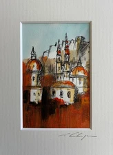 Leon Einberger - original, signed, matted mixed media on paper "Salzburg"
