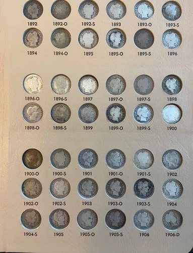 Complete Set of Barber Dimes all 74 ag-xf in dansco album