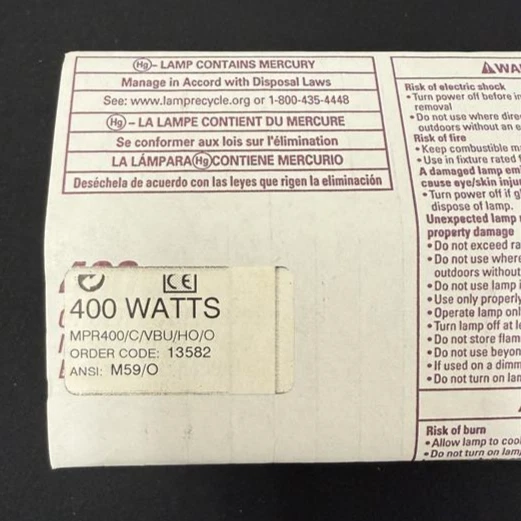 GE 13582 MPR400C /VBU/HO/O 400W ED37 High Output Multi-Vapor Quartz Metal Halide - Image 4 of 4