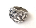 Vintage Signed 925 Sterling Silver Black/White Enamel Flower Ring Size 7 — photo 2