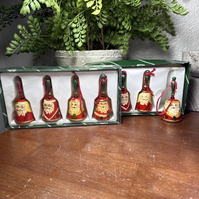 Vtg Authentic Models Wooden Santa Claus Bell Ornaments Lot of 7 Hand Painted