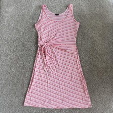 Talbots Dress Womens S Pink Striped Sleeveless Scoop Neck Tie Waist Knee Length