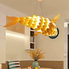 LUVODI 2PCS Artificial Large Fish-Shaped Chandelier Wood Weaving Ceiling Lights 