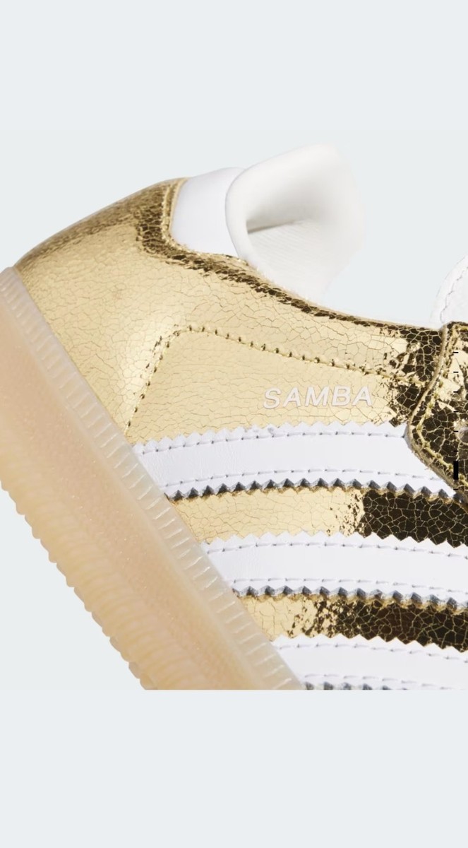 Adidas Samba OG Shoe Womens Size 7 Cracked Metallic Pack - Gold