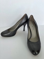 Via Spiga Women s Pewter Metallic Leather Round Toe Stiletto Pump Heel 7M