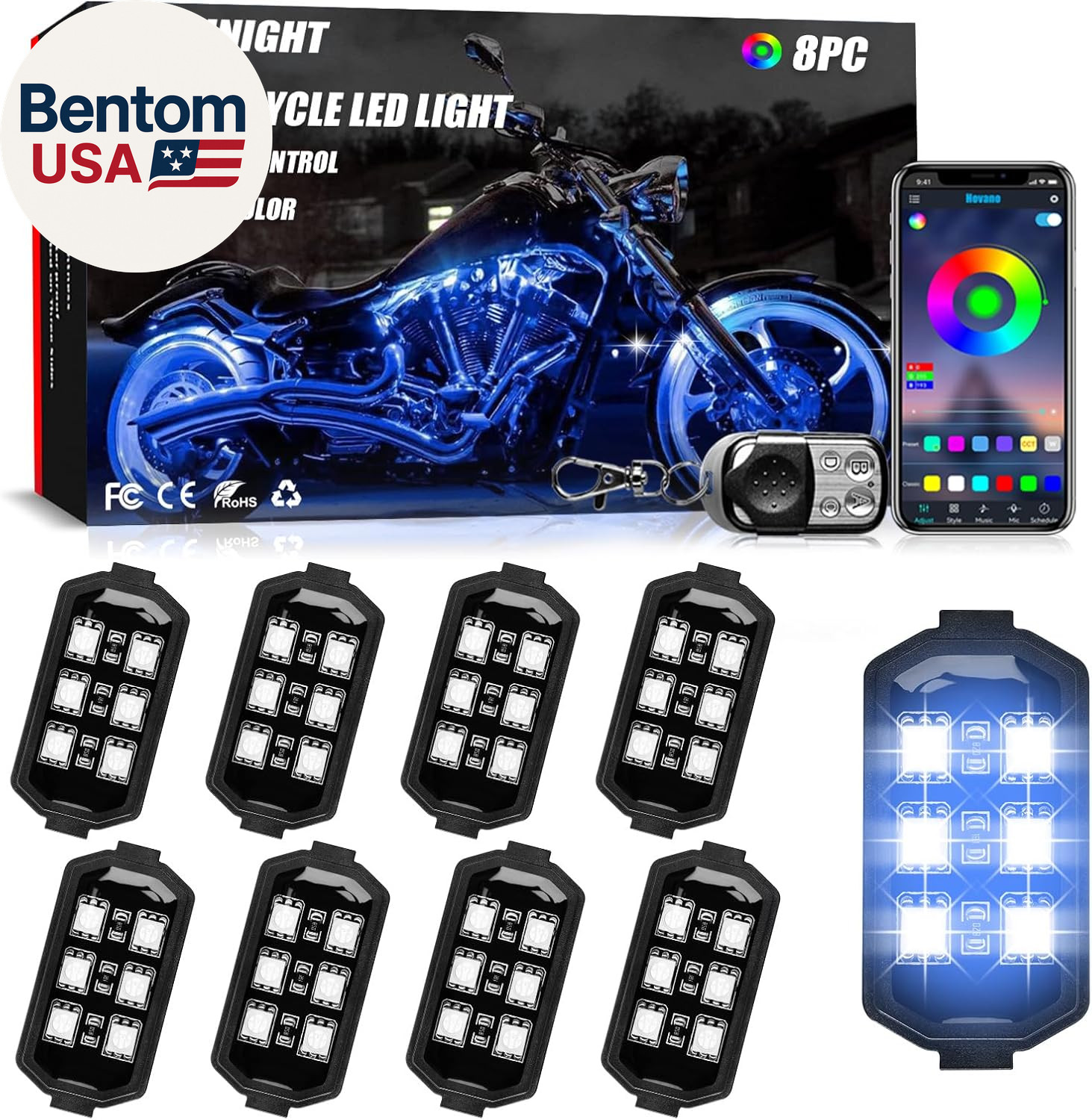 8 Pcs Motorcycle LED Light Kits, App Control Multicolor Wate
