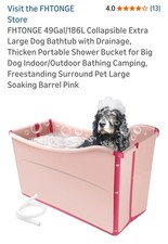 FHTONGE 49Gal/186L Collapsible Extra Large Dog Bathtub with Drainage, Pink