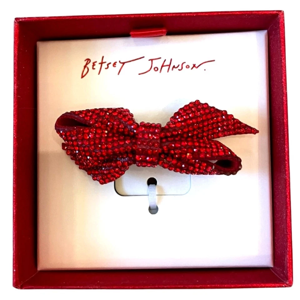 Anillo Betsey Johnson Rojo Estrás Arco Talla 7 Banda Elástica Vacaciones Bling Nuevo Foto 2 de 4