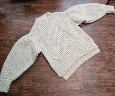 Ulla Johnson Beige Chunky Knit Balloon Sleeve Alpaca Blend Pullover Sz Small