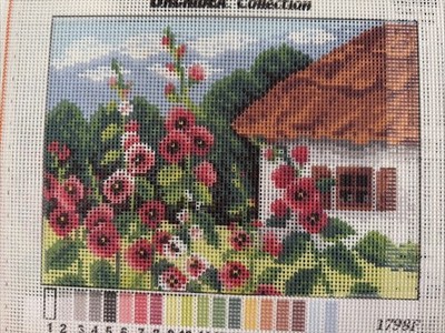 Printed needlepoint tapestry  canvas only 7x9.5  Orchidea Summer Cottage