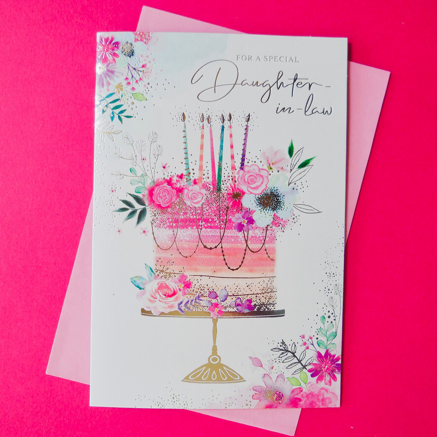 Daughter In Law Birthday Card Cake Flowers Daughter-in-law