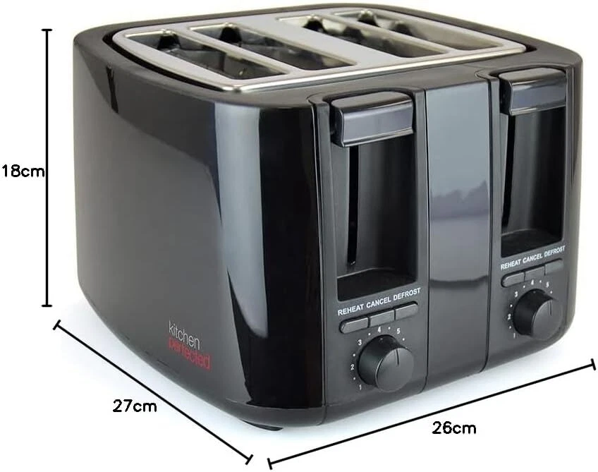 4 Slice Toaster Wide Slot Browning Defrost Reheat High Lift - BLACK - Image 2 of 4