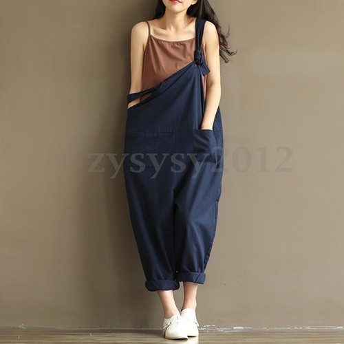 UK STOCK Womens Sleeveless Dungaree Jumpsuits Overall Loose Harem Pants Trousers - Picture 6 of 15