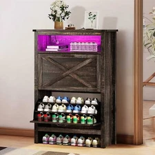 Ultym Shoe Cabinet w/2 Flip Drawers & LED Lights Entryway Shoe Storage Organizer