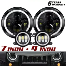 7" Inch Halo LED Headlights Fog Lights Combo For Jeep Wrangler JK JKU 2007-2018