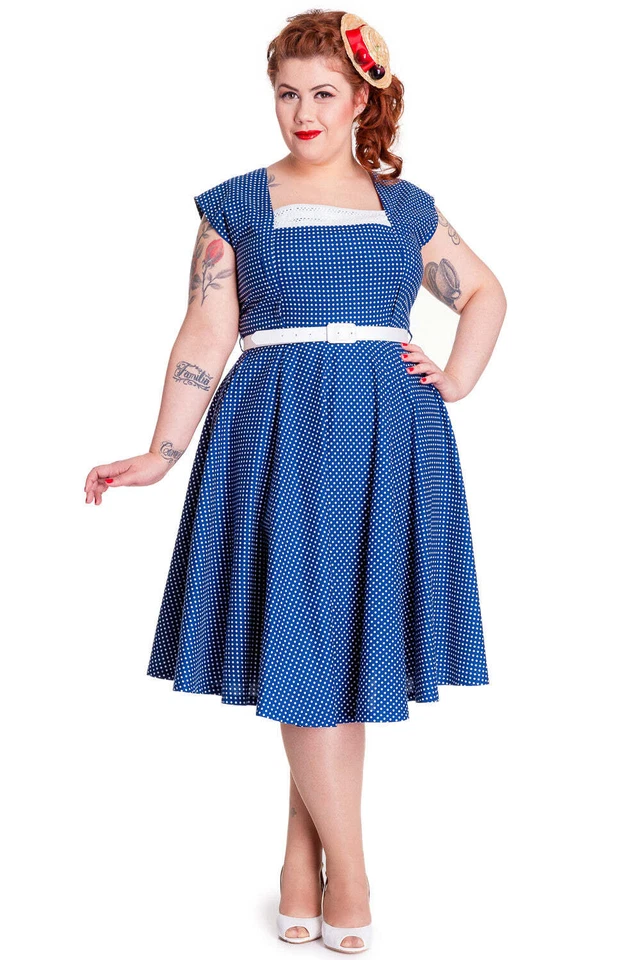 Hell Bunny Retro Vintage Style Polka Dot Square Neck Fit and Flare Party Dress - Image 3 of 4