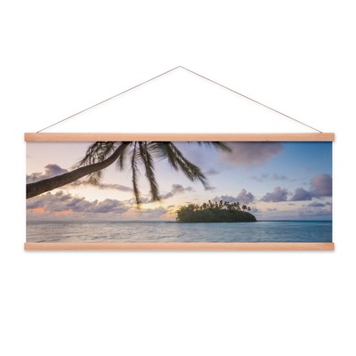 Stoffbild Kakemono mit Posterleisten Tahiti Rangiroa Atoll Strand Palmen Abend