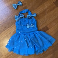Weissman Dance Blue Bow Halter Costume Sequin Sparkle Dot Small Child Tutu