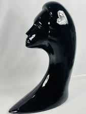 Vtg Jaru California Pottery MCM Black Glaze Ceramic Lady Head Sculpture RARE 18"