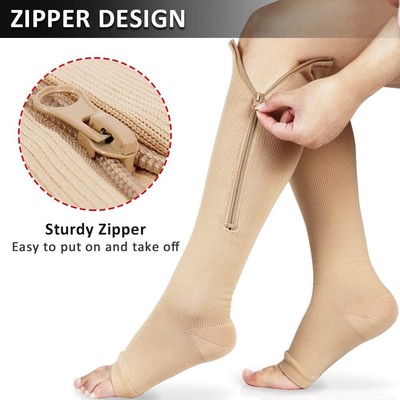 Zip Up Medical Compression Socks Knee High Open Toe Support Stockings 23-32mmHg