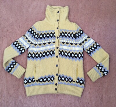 Charlotte Ronson CARDIGAN Women Small WOOL YAK blend - YELLOW FAIR ISLE Sweater