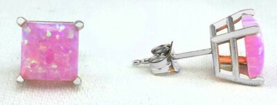 GENUINE 0.98 Cts PINK OPAL STUD EARRINGS 14k WHITE GOLD * Free Appraisal Service