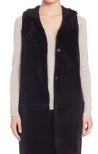 New Women's THEORY Marliz Ryder Hooded Genuine Reversible Shearling  Vest Size M
