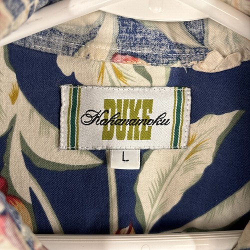 Duke Kahanamoku Shirt Mens L Blue Hawaiian Floral Short Sleeve Front Pocket - Picture 5 of 11