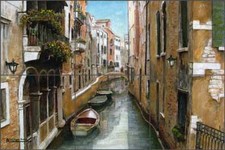 Mediterranean Tile Backsplash Di Chiara Venice Canal Art Ceramic Mural ADCH006