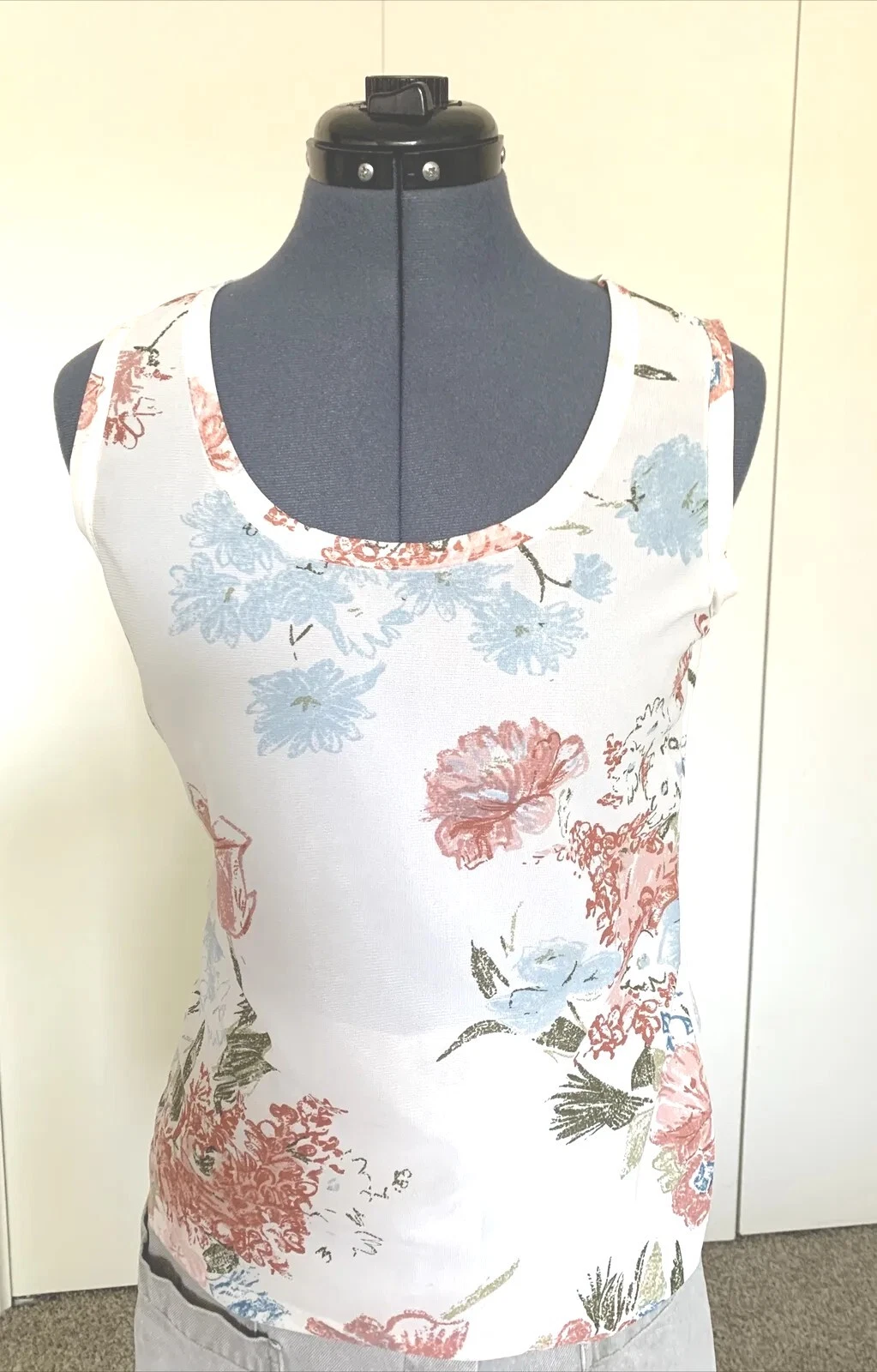 OFF WHITE Canotta vintage personale LESLIE FAY bianco sporco maglia floreale S COLLO SMANICATO TAGLIA 10