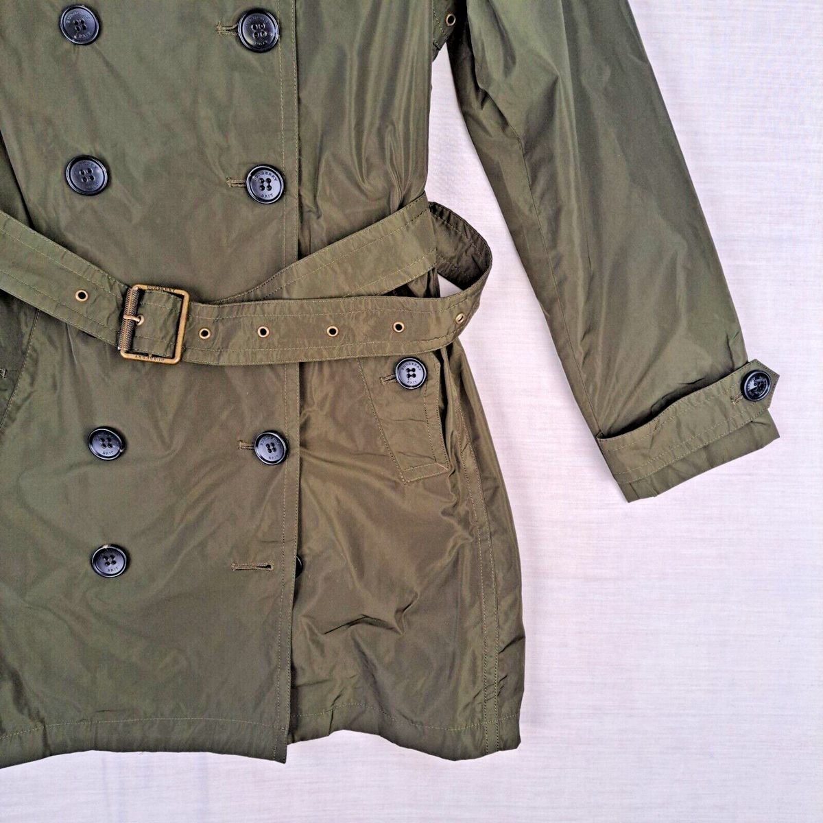 Burberry Brit Trench Coat UK8 Olive Green Double Breasted Balmoral