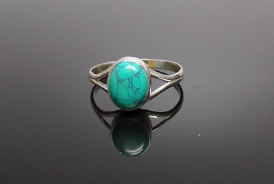 Handgefertigt 925 Sterlingsilber Türkis Stein Ring 10x8 mm Y Band. Größe H - Z+1