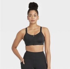 Women's Mesh Back Zip-Front Bra - All in Motion, Black, Sz 38D