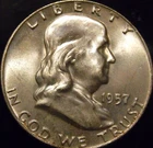 1957-D Franklin Half Dollar Gem BU Uncirculated FBL Reverse Rainbow Toned